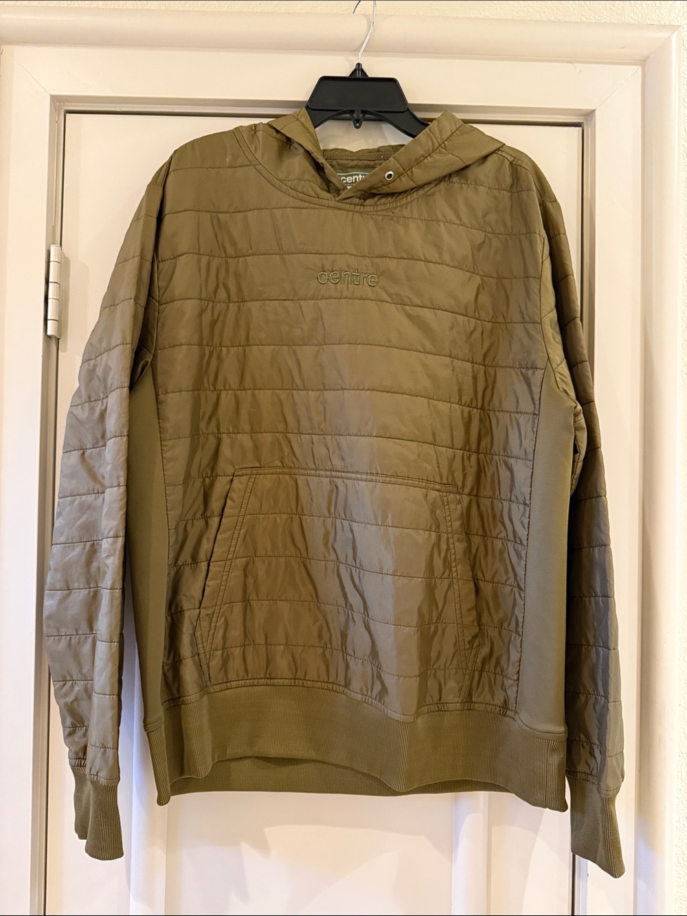 Quilted Hooded Puffer Sweatshirt in Olive